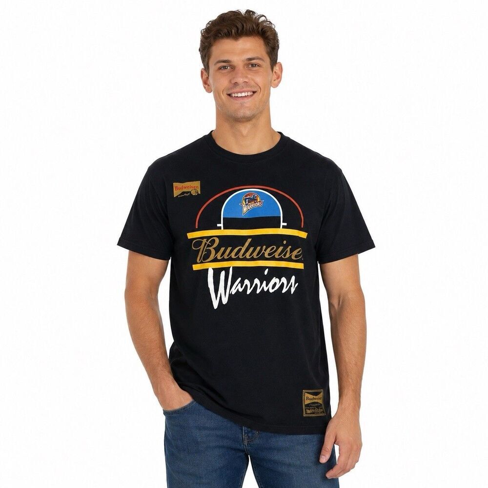 Golden State Warriors Budweiser Shirt M Mitchell Ness NBA Beer Tee Retro Vtg